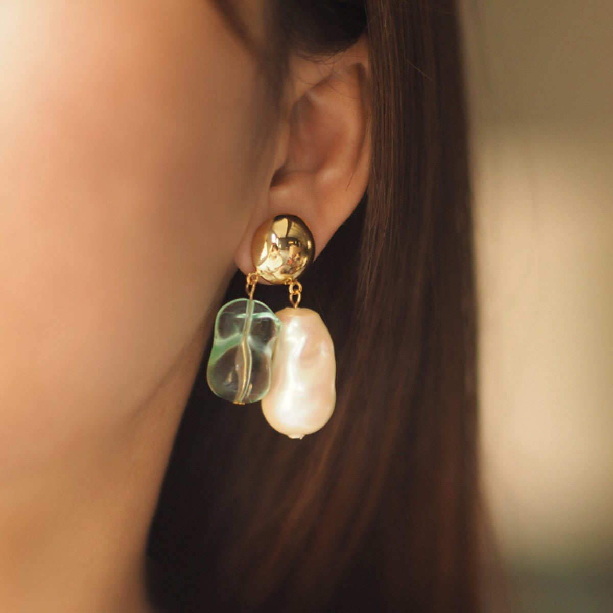 Koyace Marine-style Baroque Pearl Crystal Resin Tassel Earrings