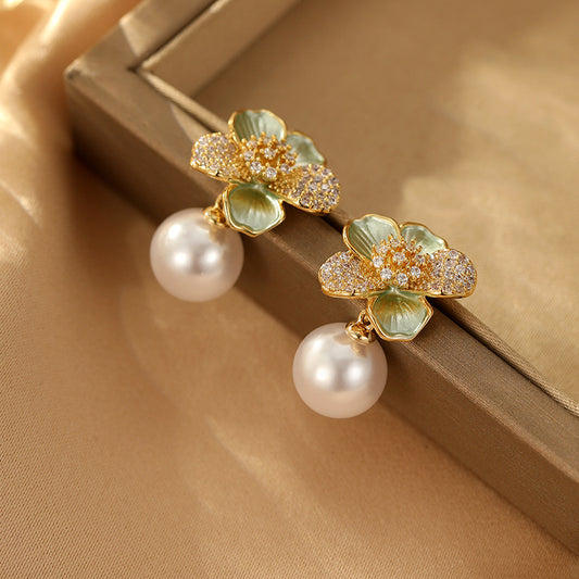 Koyace Multi-colored Diamond Flower Pearl Earrings