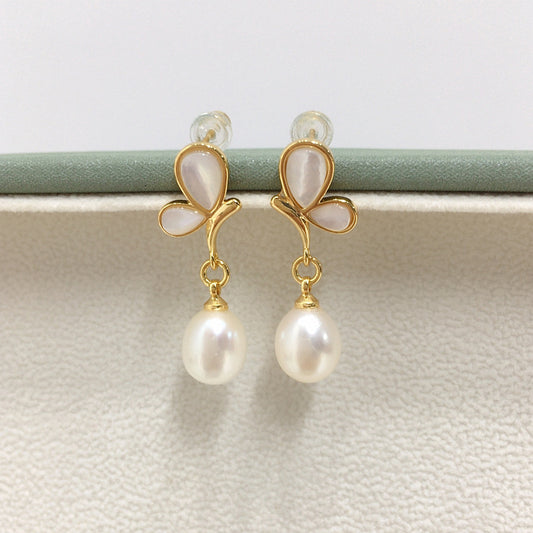 Koyace Nacre Gold Edges Butterfly Pearl Pendant Earrings