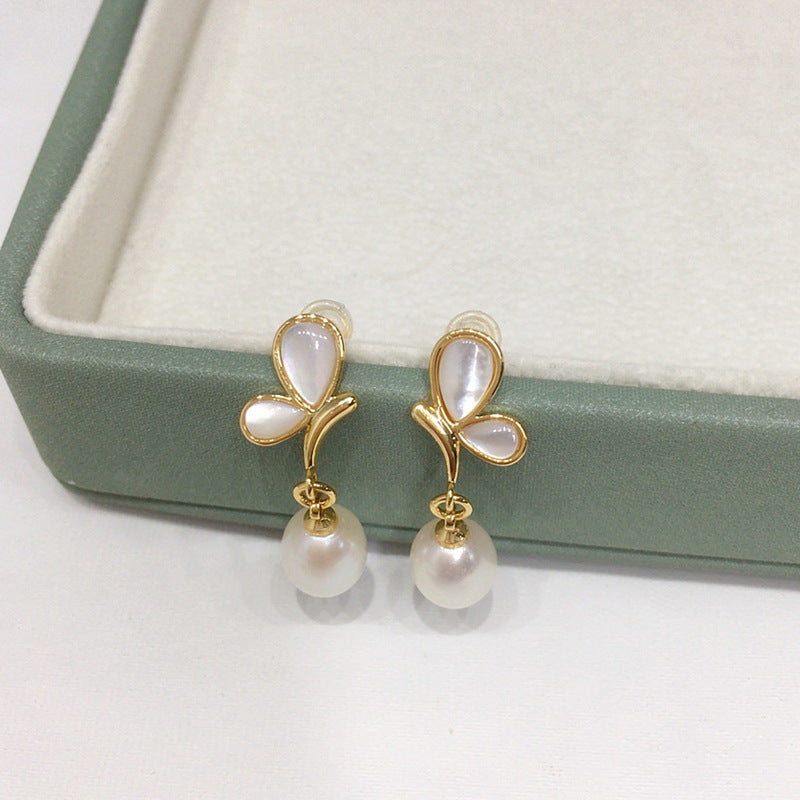 Koyace Nacre Gold Edges Butterfly Pearl Pendant Earrings