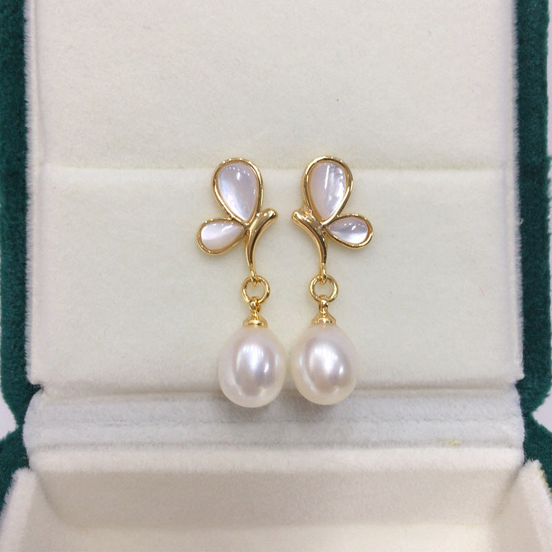 Koyace Nacre Gold Edges Butterfly Pearl Pendant Earrings