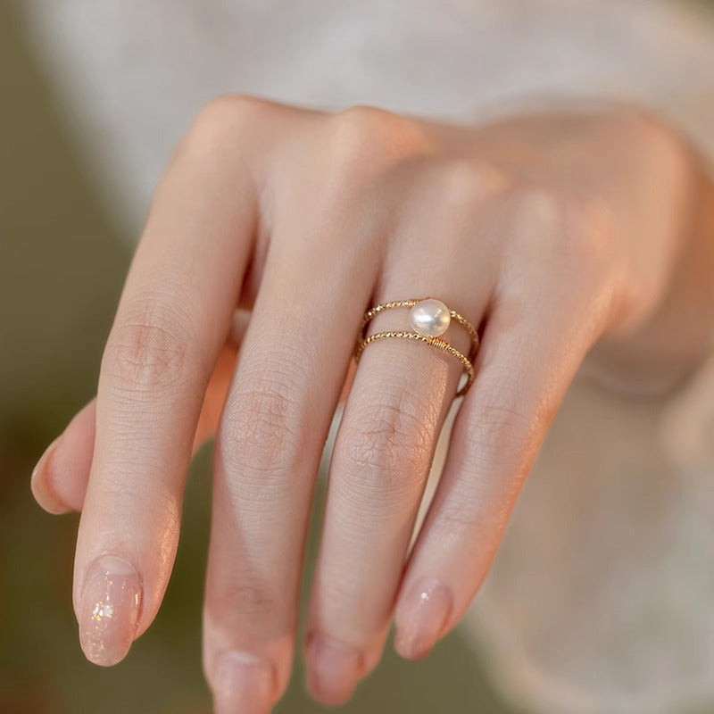 Koyace Natural Hetian Jade Freshwater Pearl Ring