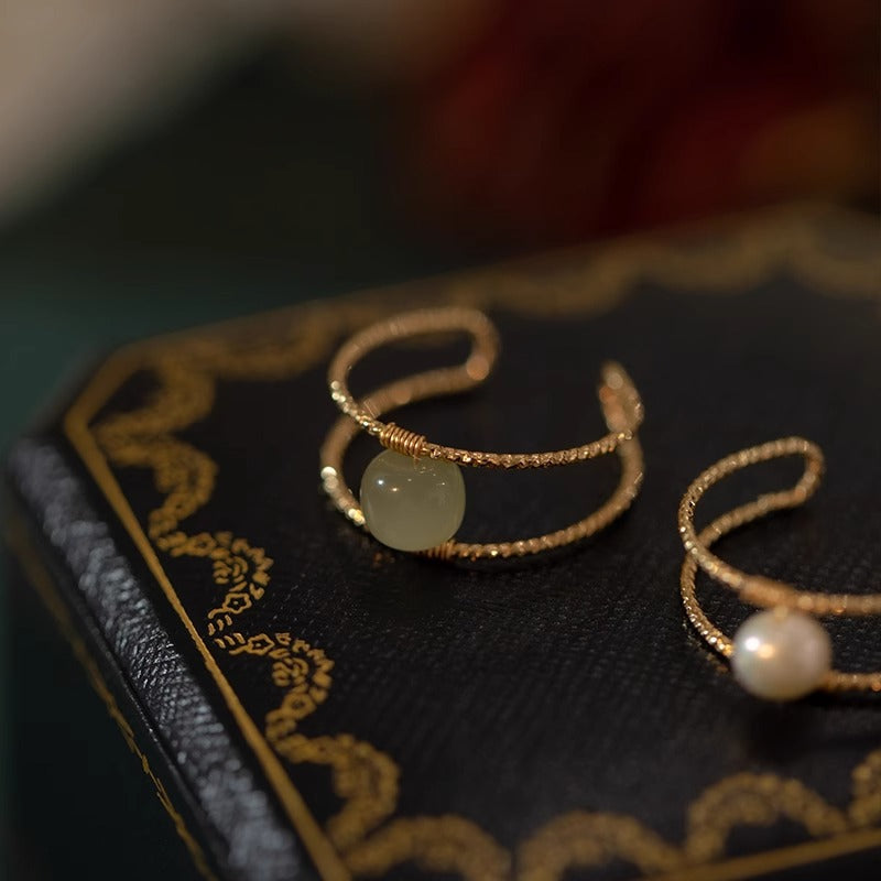 Koyace Natural Hetian Jade Freshwater Pearl Ring