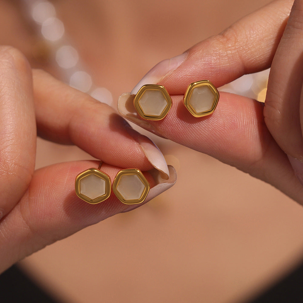 Koyace Natural Opal Cut Hexagonal Ear Studs