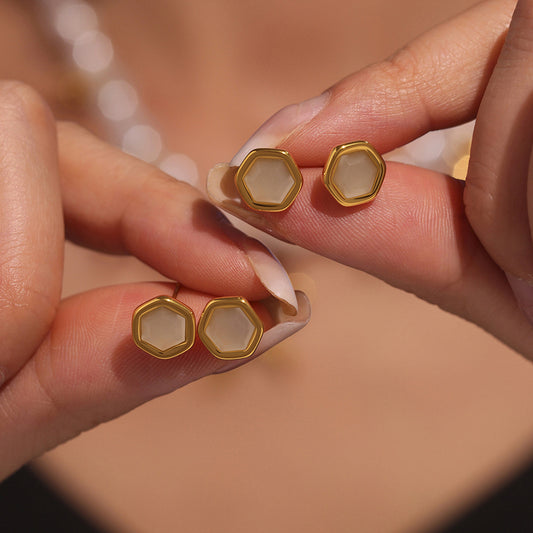 Koyace Natural Opal Cut Hexagonal Ear Studs