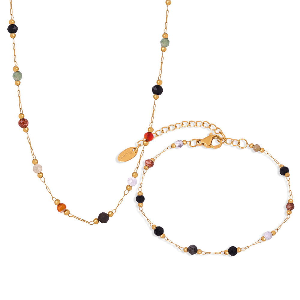Koyace Natural Stone Rainbow Beaded Necklace & Bracelet