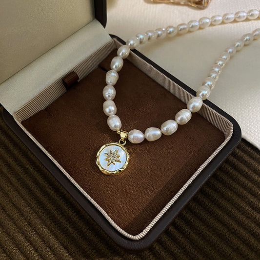 Koyace Octagonal Star Pendant 7mm Pearl Necklace