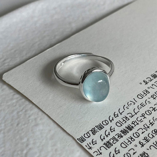 Koyace Oval Aquamarine Crystal Pure Silver Ring