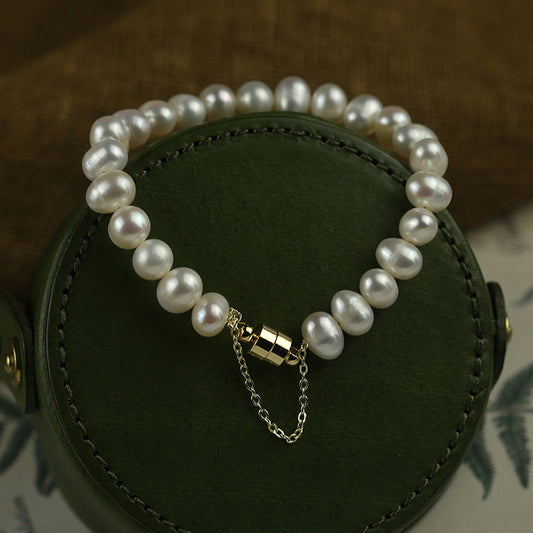 Koyace Oval Beaded Pearl Magnetic Clasp Bracelet