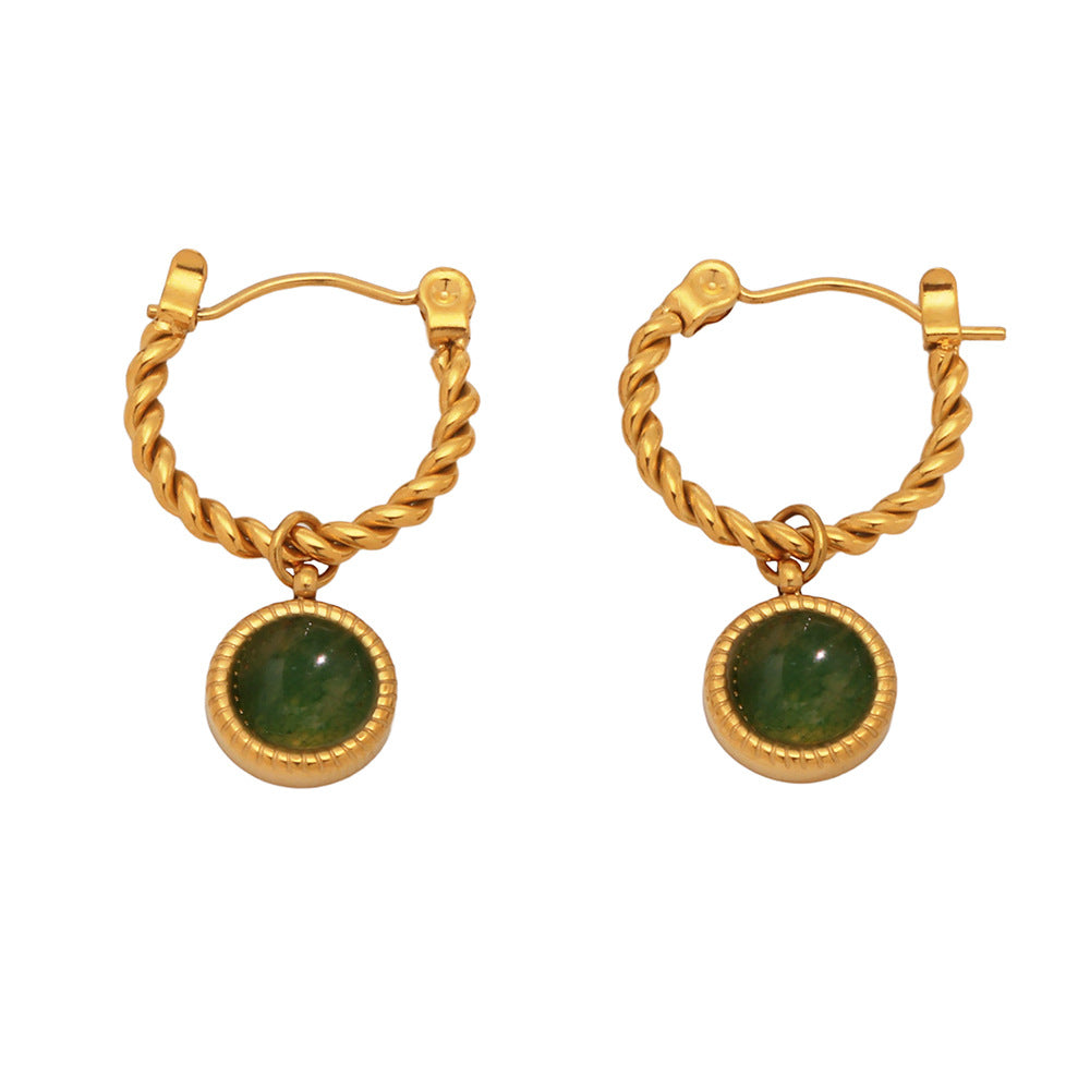Koyace Oval Green Agate C-shaped Earrings