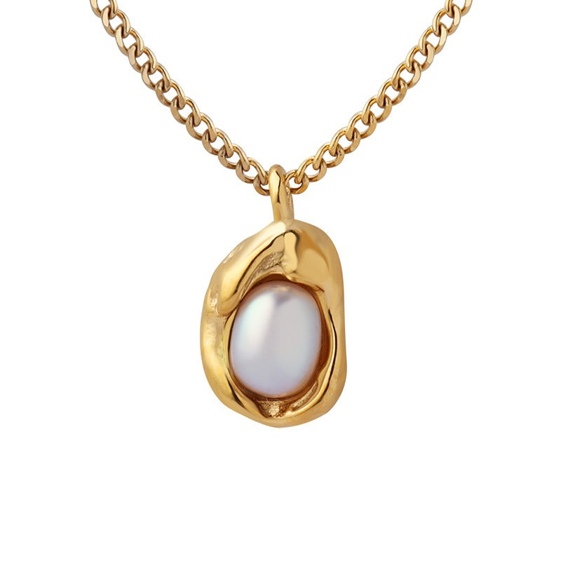 Koyace Oval Natural Freshwater Pearl Inlaid Necklace