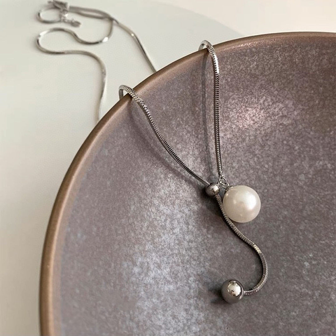 Koyace Pearl Pendant Adjustable Twist Line Necklace