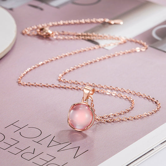 Koyace Pink Crystal Circle Pendant Pure Silver Necklace