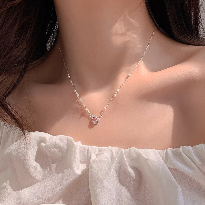 Koyace Pink Heart-shaped Pearl Pure Silver Necklace