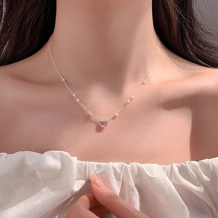 Koyace Pink Heart-shaped Pearl Pure Silver Necklace