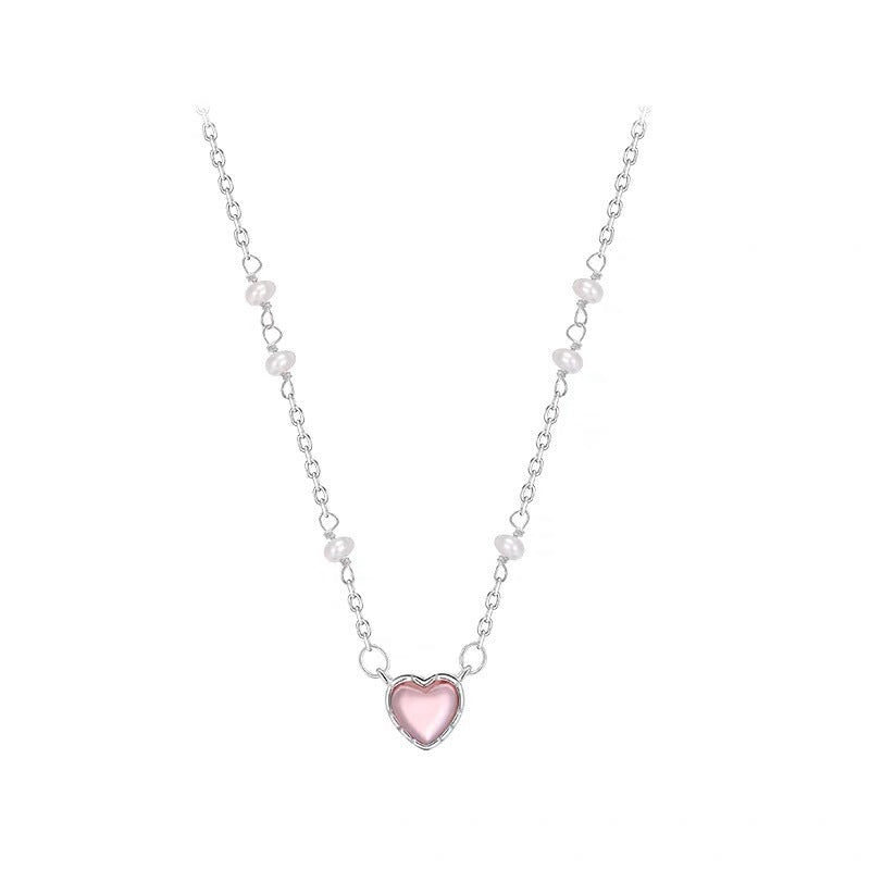 Koyace Pink Heart-shaped Pearl Pure Silver Necklace