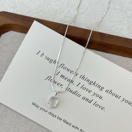 Koyace Pure Silver Oval White Agate Necklace