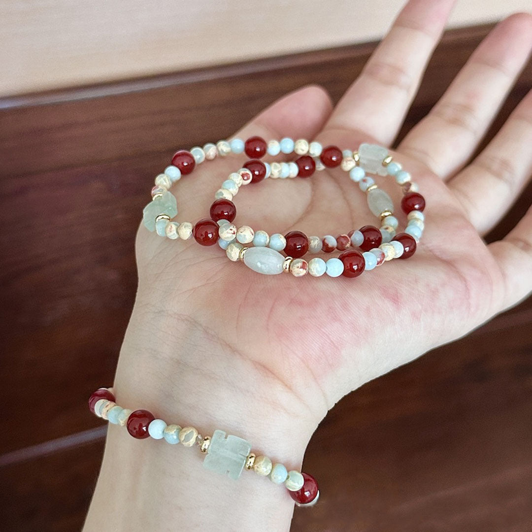 Koyace Red Agate Agalmatolite Wealth Wish Bracelet