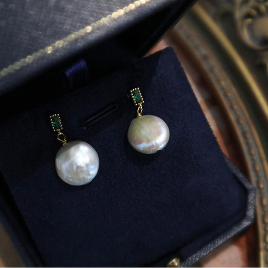 Koyace Round Baroque Pearl Pendant Earrings