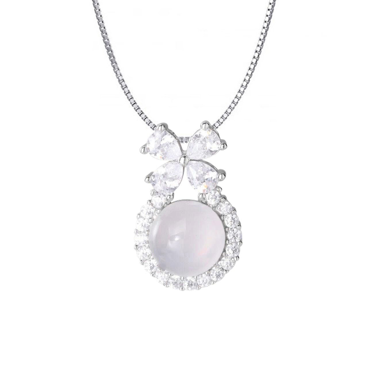 Koyace Round White Chalcedony Pendant Collarbone Chain Necklace S925
