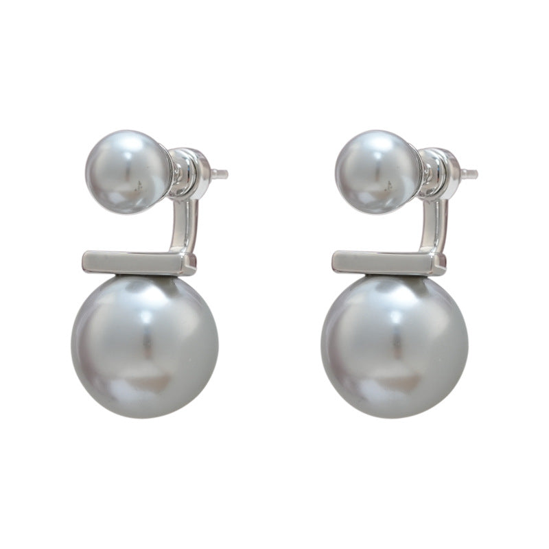 Koyace Simple Metal Line Double Pearl Earrings