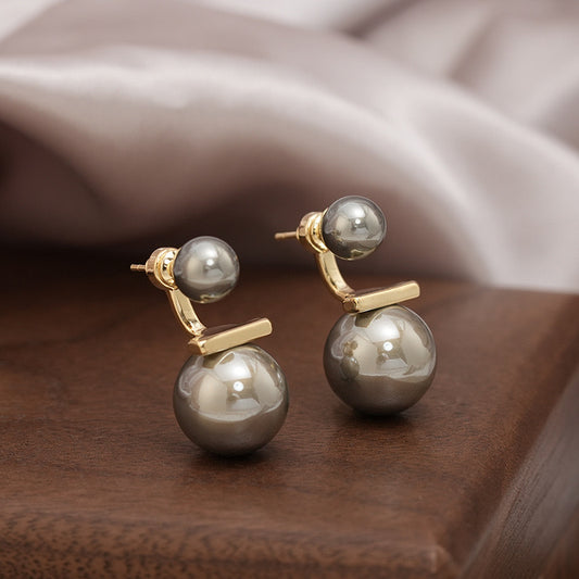 Koyace Simple Metal Line Double Pearl Earrings