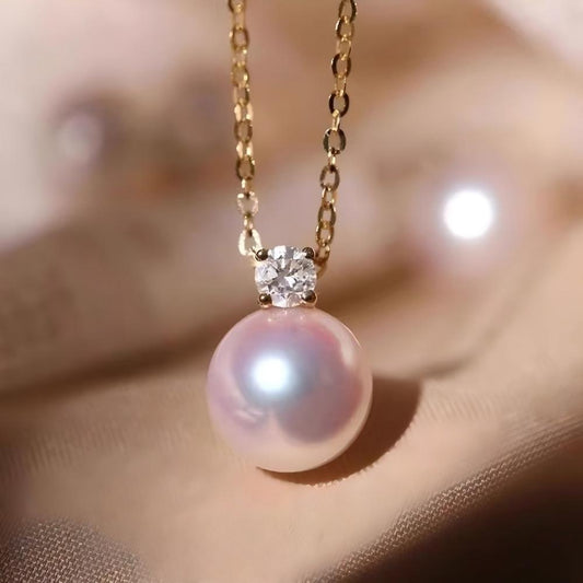 Koyace Single Akoya Seawater Pearl Diamond Necklace