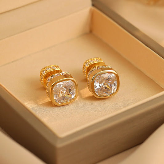 Koyace Square Sparkling Large Zircon Earrings
