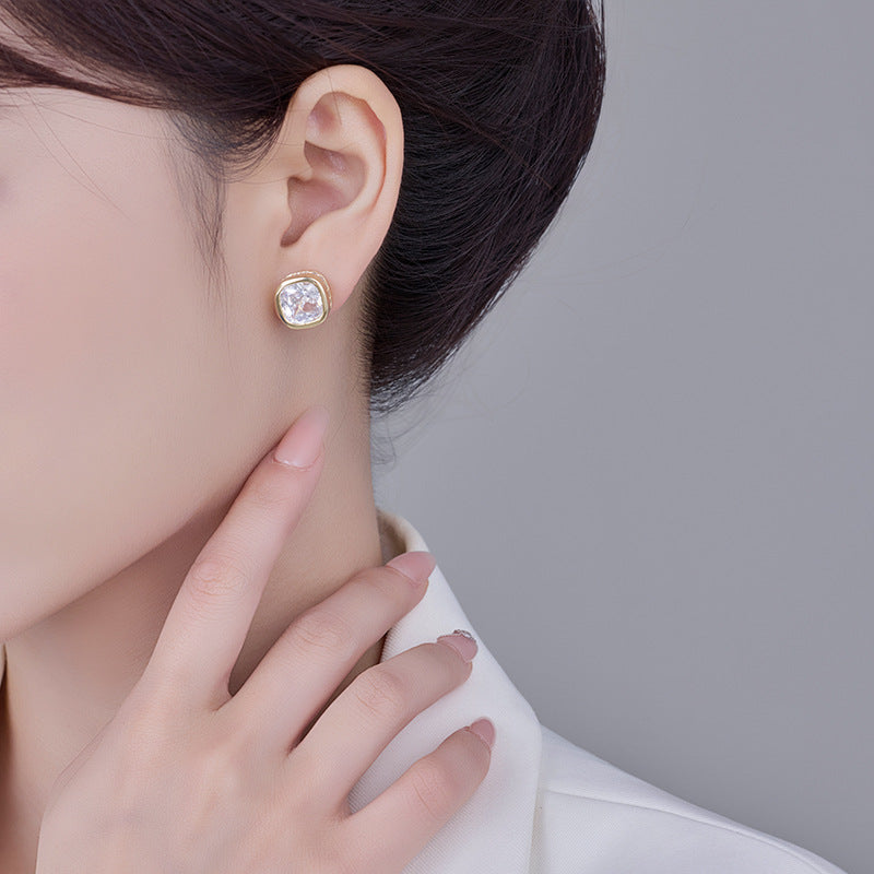Koyace Square Sparkling Large Zircon Earrings