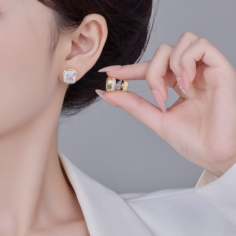 Koyace Square Sparkling Large Zircon Earrings