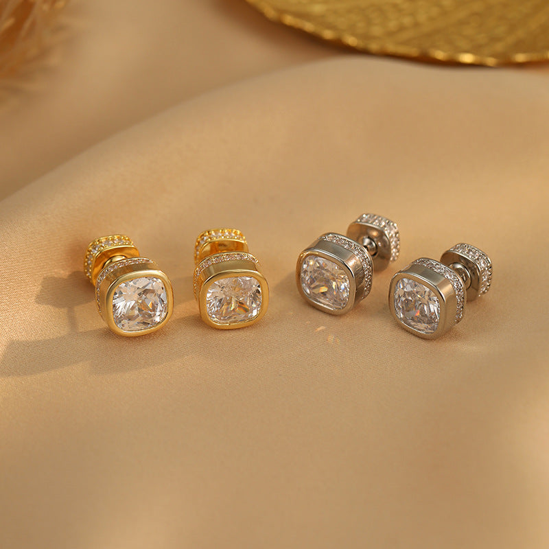 Koyace Square Sparkling Large Zircon Earrings
