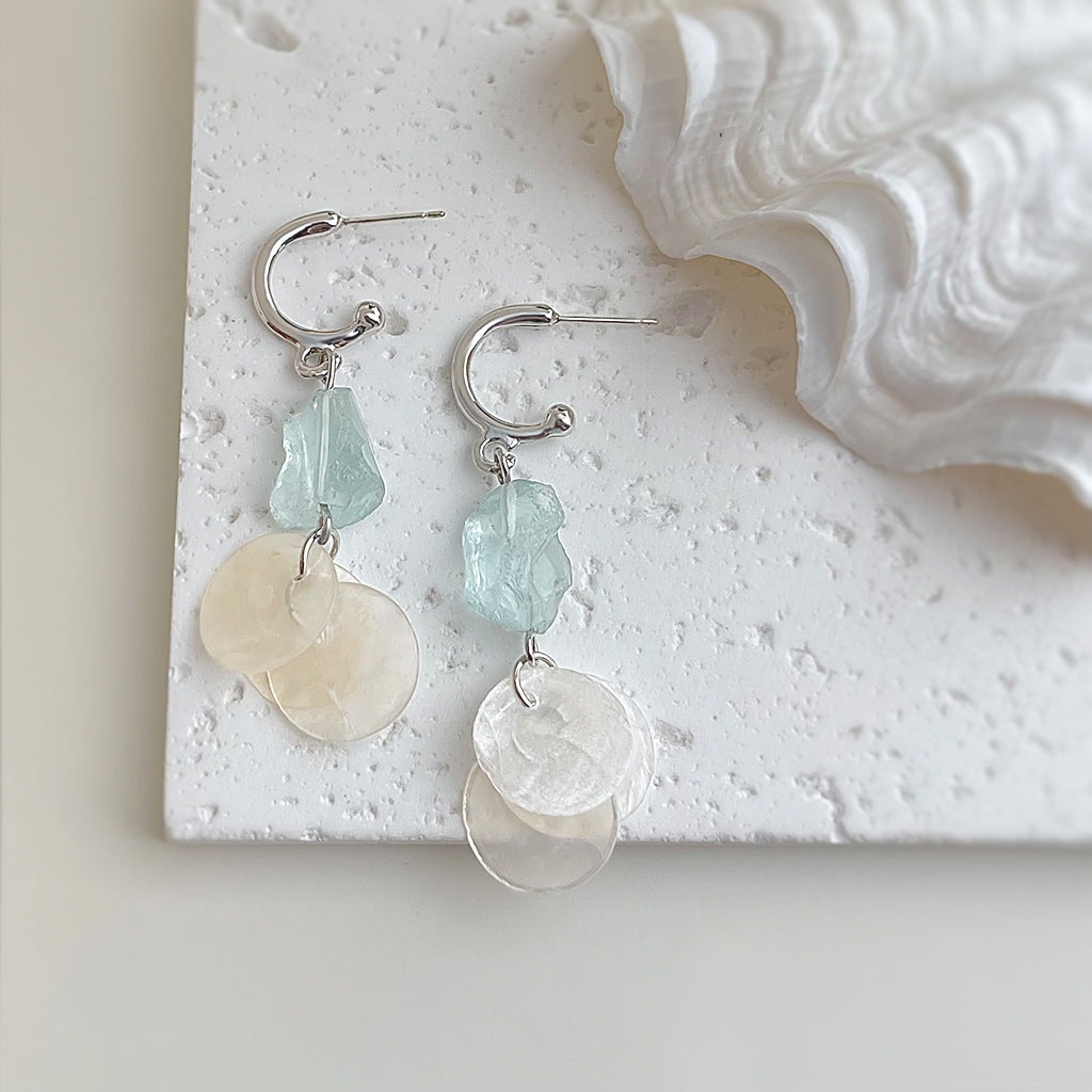 Koyace Summer Light Blue Crystal Shell Earrings