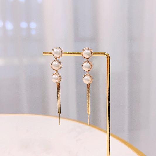 Koyace Sunflower Long Tassel Pearl Earrings