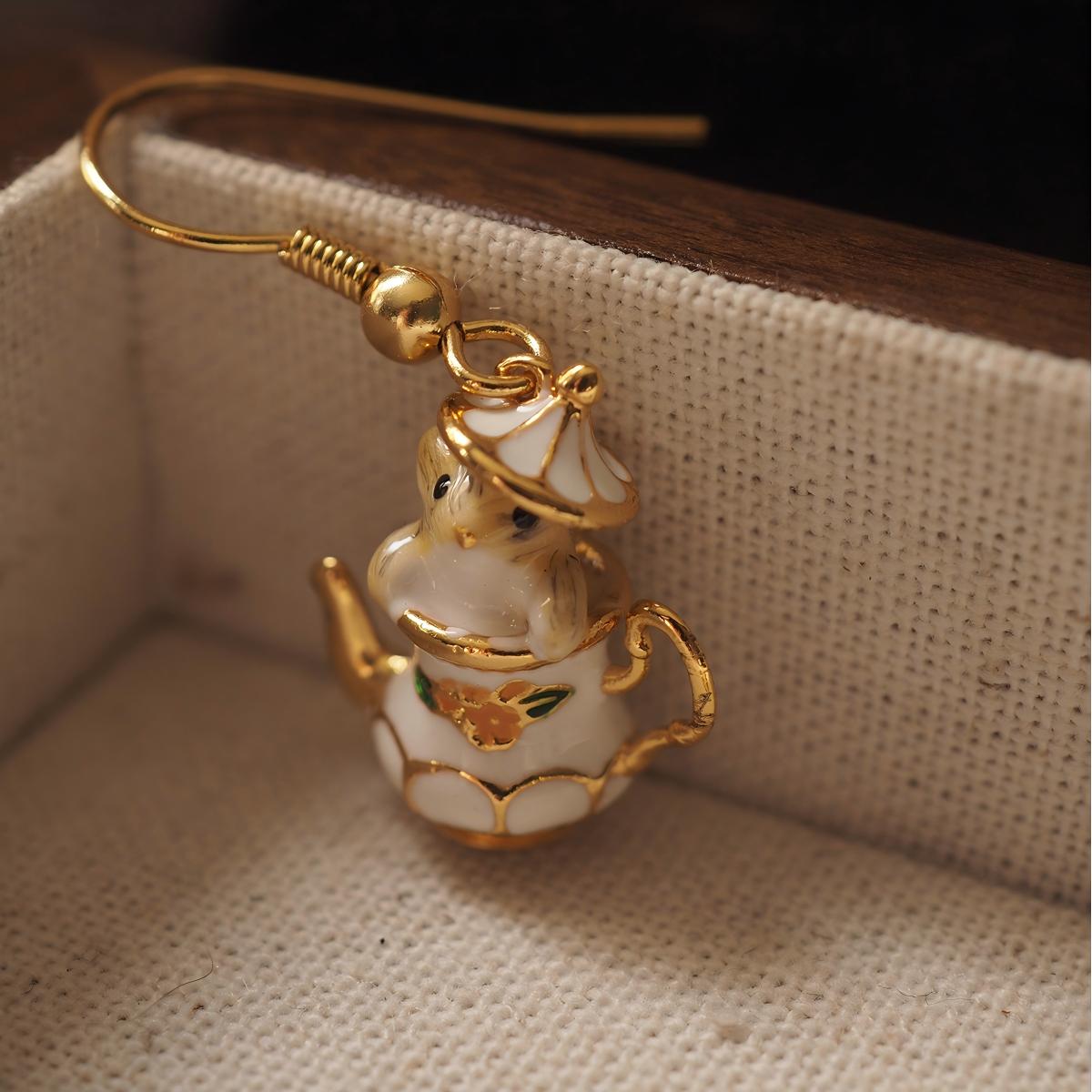 Koyace Tea Cup Chipmunk Enamel Cartoon Earrings