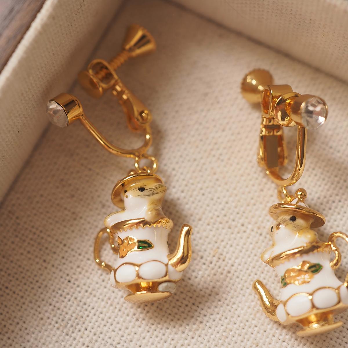 Koyace Tea Cup Chipmunk Enamel Cartoon Earrings