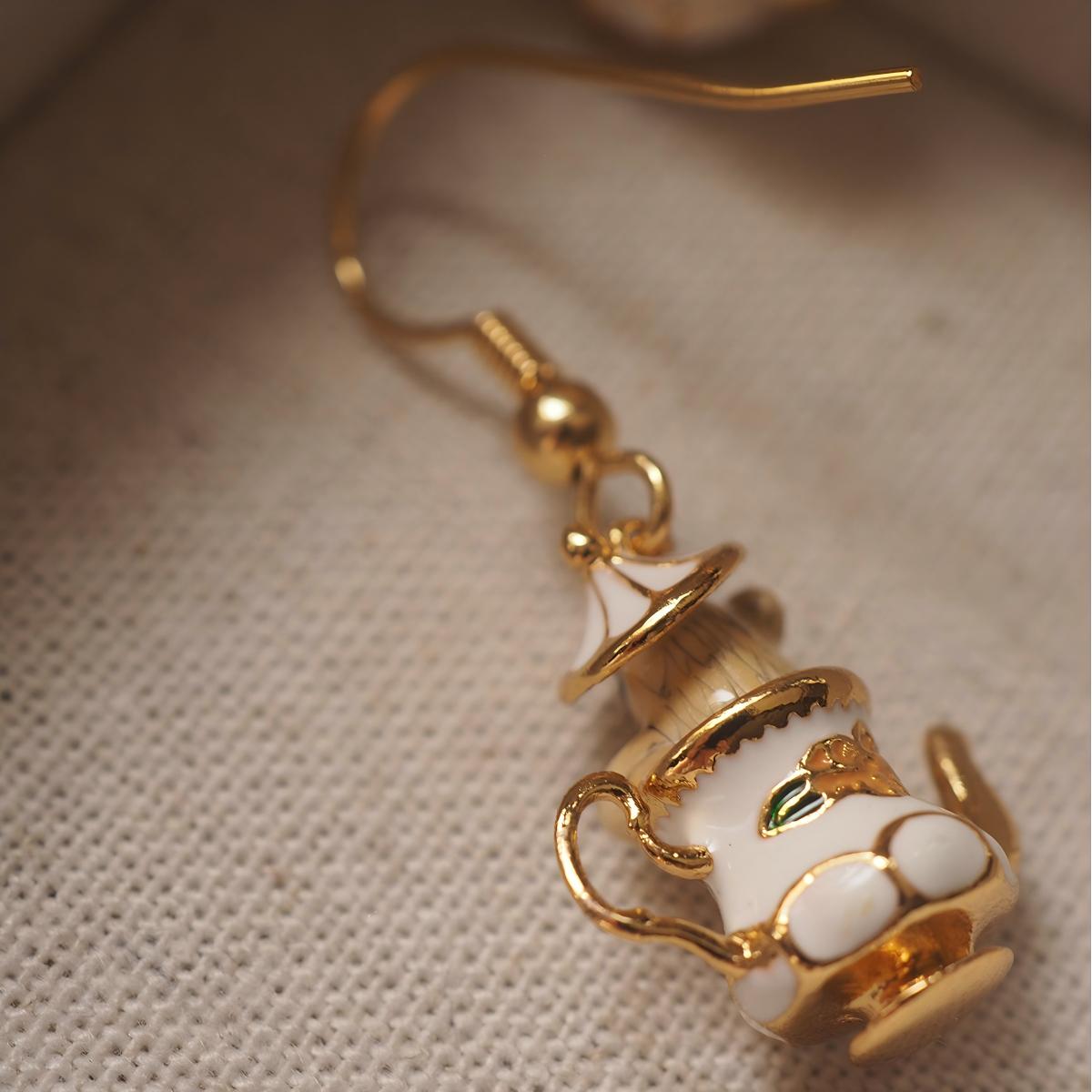 Koyace Tea Cup Chipmunk Enamel Cartoon Earrings