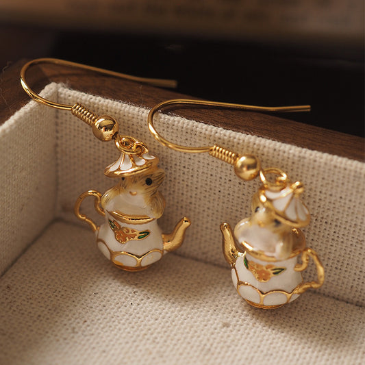 Koyace Tea Cup Chipmunk Enamel Cartoon Earrings
