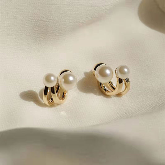 Koyace Two Pearl Metal Link Stud Earrings