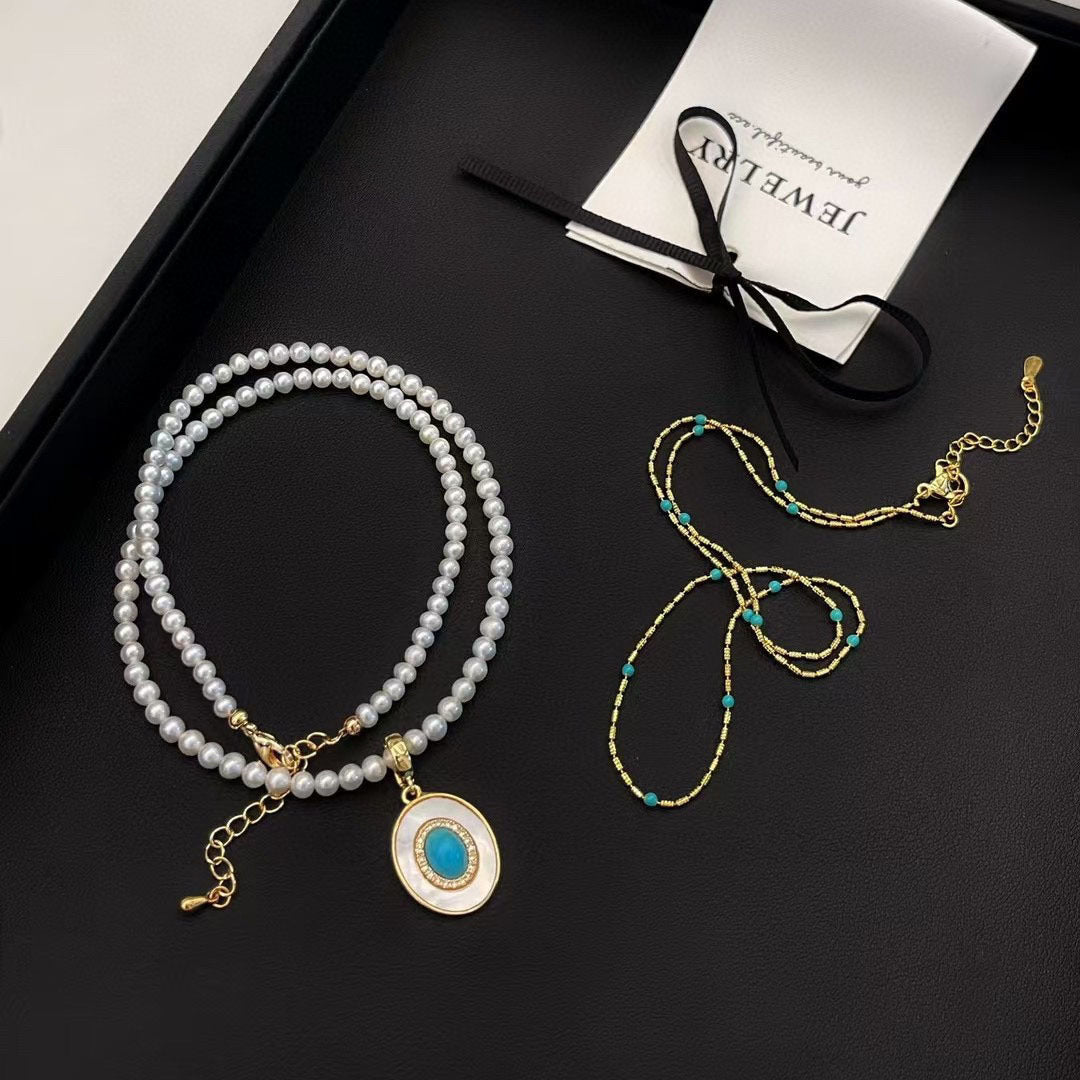 Koyace Two Way Wear Turquoise Adjustable Pearl Necklace