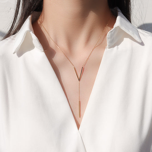 Koyace V-shaped Long Bars Rose Gold Necklace