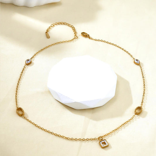 Koyace Water Drop Zircon Square Pendant Necklace