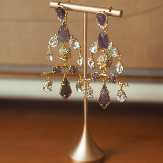 Koyace Wizard Skull Amethyst Clip & Earrings