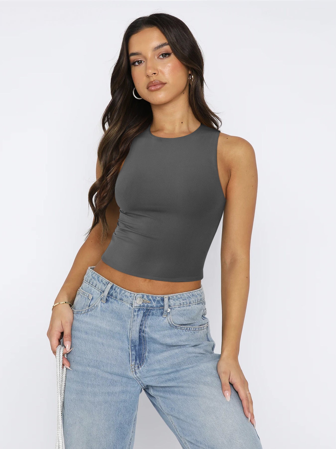 Koyace Y2K Sexy Crop Sleeveless Tight-fitting Round Collar Vest