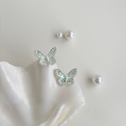Koyace Zircon Mint Green Butterfly Stud Earrings