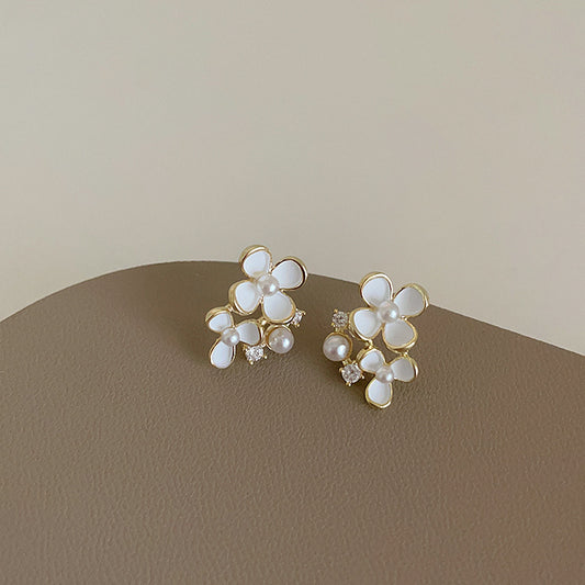 Koyace Zircon Pearl Small Flower Stud Earrings