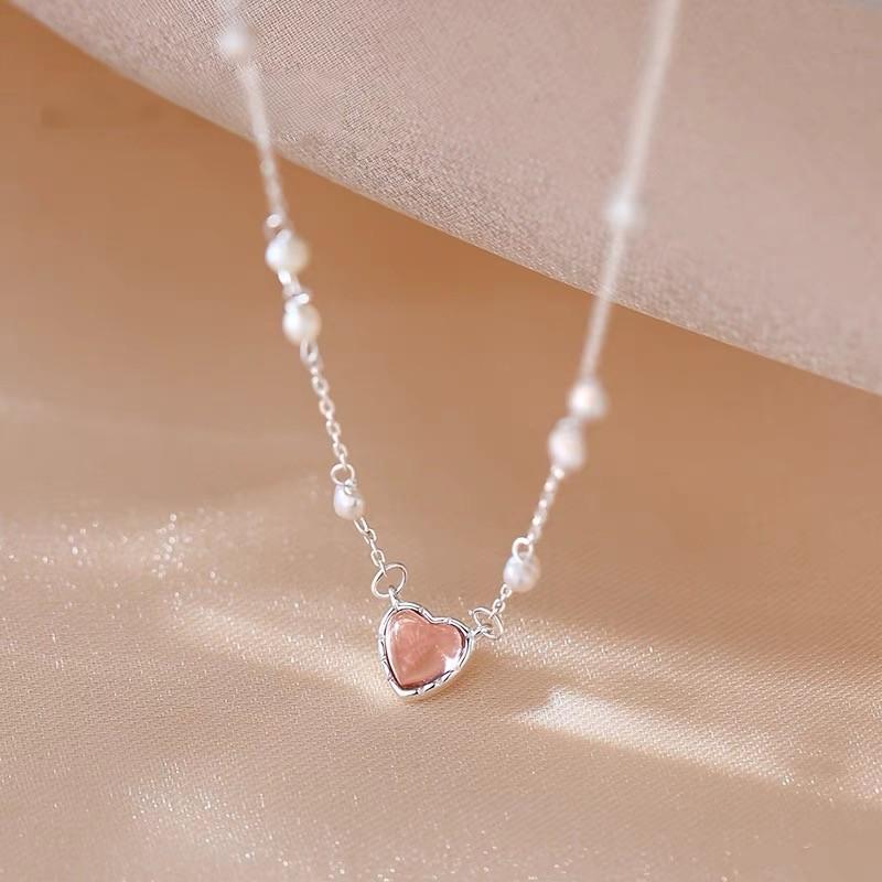 Koyace Pink Heart-shaped Pearl Pure Silver Necklace