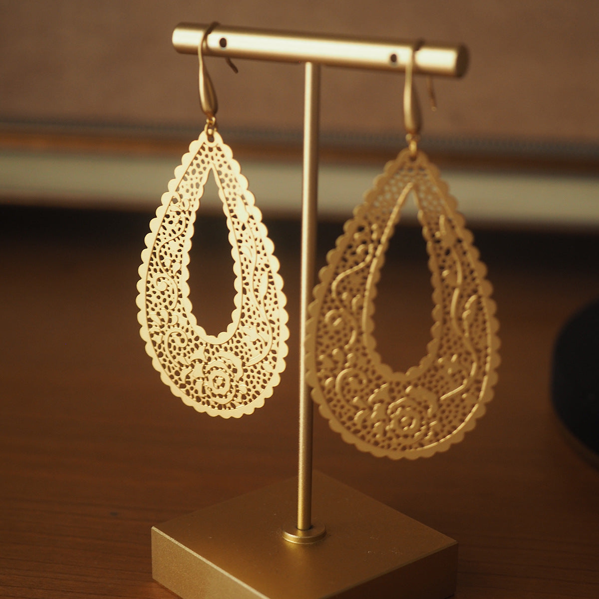 Koyace Teardrop-shaped Lace Rose Flower Hollowed-out Earrings